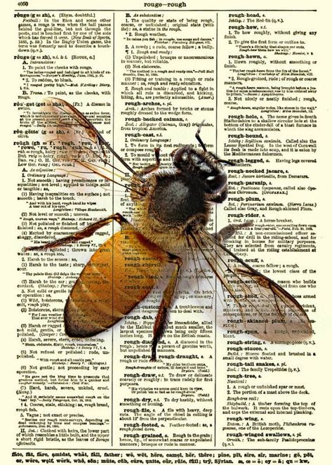 Illustration Mixed Media, Mixed Media Collage Art, Media Collage Art, Bee Images, Art Newspaper, Bee Illustration, Newspaper Art, Book Page Art, Dictionary Page