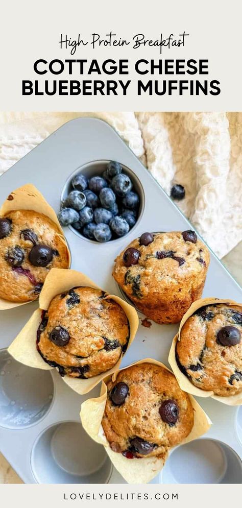 Cottage Cheese Blueberry Muffins are a healthy, high protein breakfast muffin that is easy to make ahead for the entire week. These muffins are filled with fresh blueberries for a naturally sweeter taste. A great cottage cheese recipe to prep at the start of the week for a quick grab and go breakfast throughout. Easy Blueberry Muffins Healthy, High Fibre Breakfast Recipes, Easy Protein Breakfasts, Easy Healthy Blueberry Muffins, Organic Blueberry Muffins, Healthy Breakfast Grab And Go, Cottage Cheese Blueberry Muffins Healthy, Cottage Cheese And Egg Muffins, Healthier Blueberry Muffins