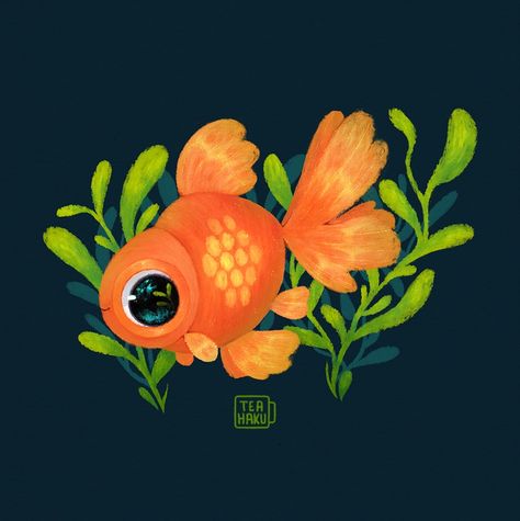 Goldfish Color Palette, Goldfish Animation, Gold Fish Drawing, Goldfish Aesthetic, Goldfish Illustration, Hawaii Stickers, Cartoon Goldfish, Cny 2025, Drawing Fish