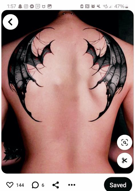 Wings Back Tattoo, Back Tattoo, Tattoos, Art