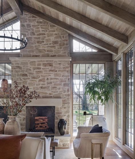 Becki Owens, Dream Living, Good House, Fireplace Design, Stone Fireplace, Custom Home Builders, Stone Wall, Home Builders, Home Interior