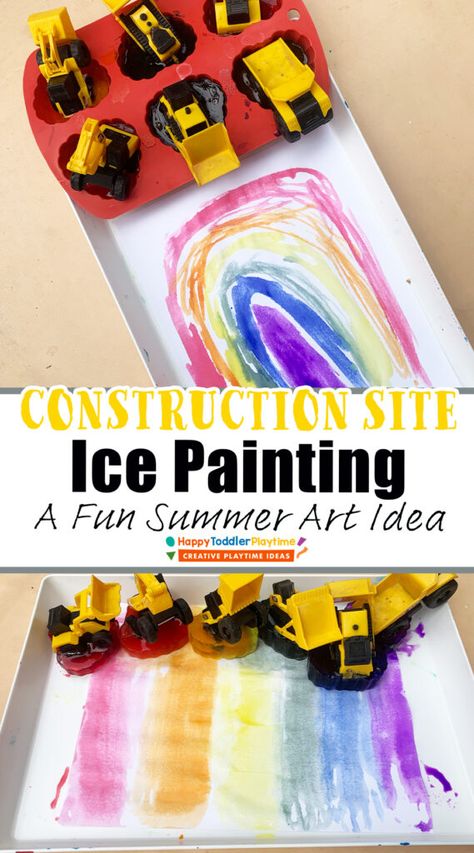 Construction Sensory Play, Construction Art For Toddlers, Construction Crafts For Toddlers, Preschool Construction Crafts, Construction Activities For Toddlers, Construction Activities For Kids, Community Helpers Art, Vehicle Painting, All About Me Preschool Theme