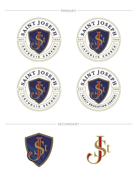 St Joseph's Catholic School Logo Design— Calico Hill Creative | Branding & Design in Kansas School Logo Design Ideas Creative, School Badge Design, School Emblem Logo, Christian School Logo Design, School Logo Design Ideas, School Crest Logo, School Logo Design, School Emblem, School Monogram