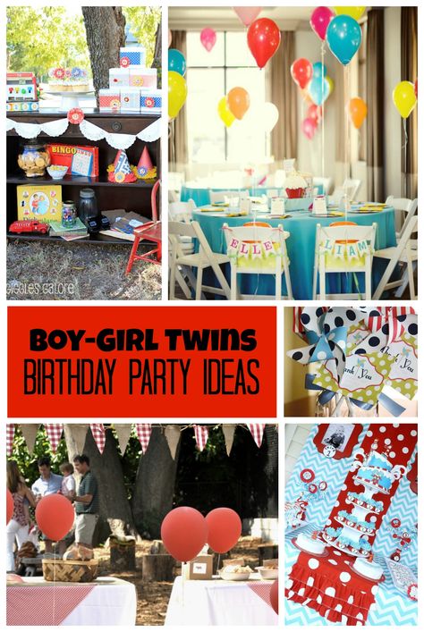 Twin Birthday Ideas Boy Girl, Twin Birthday Ideas, Twins Birthday Party Ideas, Shared Birthday Parties, Twin Birthday Themes, Twin Birthday Party, Sibling Birthday Parties, Combined Birthday Parties, Twins Birthday Party