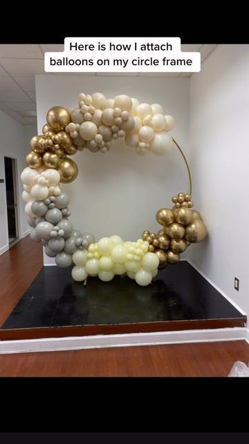 853 Likes, 12 Comments - Liz (@liz_poppin_balloons_llc) on Instagram: "My favorite design by far has to be the Circle frame! What has been the easy way for you to attac..." Round Circle Backdrop With Balloons, Circle Balloon Stand Ideas, Balloon Circle Stand, Ballon Circle Stand Diy, Diy Balloon Circle Arch, Balloon Arch On Circle Stand, How To Put Balloons On Circle Arch, Balloon Garland On Circle Arch, Balloon Circle Backdrop