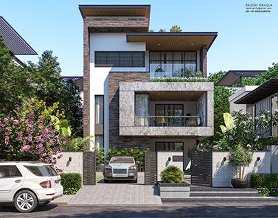 EXTERIOR Ruangan Aesthetic, Modern Bungalow Exterior, Villa Modern, Home Designs Exterior, House Outer Design, House Facades, Small House Front Design, Two Story House, Small House Design Exterior