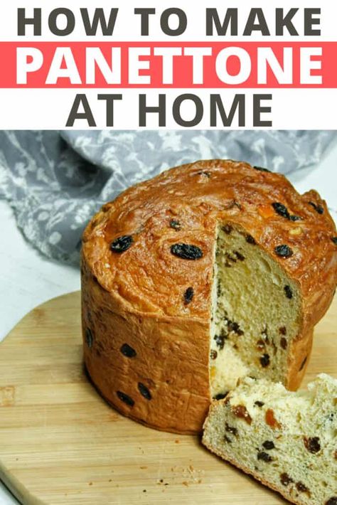 Panatone Bread Recipe, Panatone Bread Italian Christmas, Panatone Bread, Traditional Panettone Recipe, Easy Panettone Recipe, Raisin Buns, Italian Christmas Bread, Panettone Cake, Italian Christmas Cake