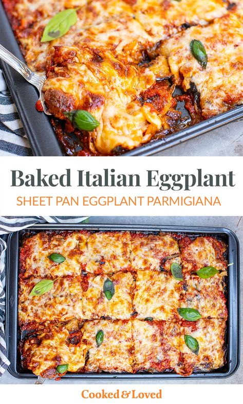 Sheet Pan Baked Italian Eggplant Parmigiana Recipe Sheet Pan Eggplant Parmesan, Zucchini Garden, Baked Dinners, Italian Scenery, Italian Eggplant, Mains Recipes, Eggplant Parmigiana, Crispy Eggplant, Eggplant Parmesan Baked