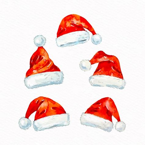 Watercolor Santa Claus, Santa Hat Vector, Watercolor Santa, Vintage Pink Christmas, Christmas Graphic Design, Graphic Design Cards, Santa Claus Hat, Watercolor Christmas Cards, Santa Hats