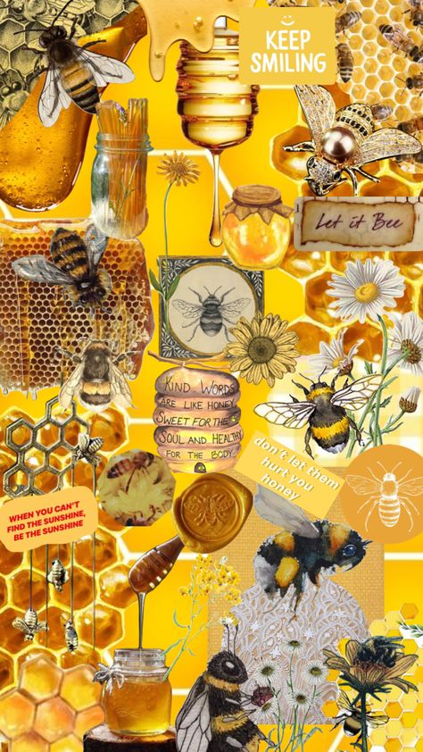 Bee Cover Photo, Bee Wallpaper Aesthetic, Bumble Bee Wallpaper, Honeycore Aesthetic, Bee Collage, Honey Aesthetic, Bee Project, Bee Journal, Bee Wallpaper