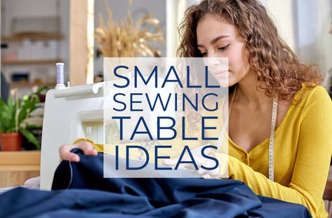 10+ Small Sewing Table Options for Space-Squeezed Sewists – Sie Macht Diy Small Sewing Table, Compact Sewing Table, Small Sewing Table Ideas, Sewing Areas For Small Spaces Bedroom, Serger Table Ideas, Compact Sewing Station, Ikea Sewing Room Ideas Small Spaces, Diy Sewing Table How To Make, Small Sewing Room Ideas Space Saving