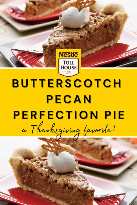 Our Butterscotch Pecan Perfection Pie is sure to become an instant Thanksgiving classic! We've taken a traditional pecan pie and made it even more "perfect" with the addition of our Nestle Toll House Butterscotch Morsels for a rich Southern flair. Check out the recipe today! Butterscotch Pecan Pie, Butterscotch Chip Pie, Best Butterscotch Desserts, Butterscotch Cream Pie Recipes, Betty Crocker Pecan Pie Recipe, Pecan Pie Recipe Martha Stewart, Old Fashioned Butterscotch Pie, Nestle Toll House Pie, Recipes That Use Butterscotch Pudding