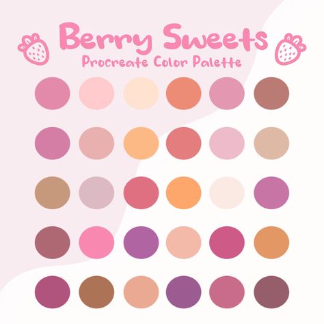 Procreate Berry Sweets color palette with 30 color swatches. Simply download the file and import to Procreate! WHAT'S INCLUDED: 1 Procreate .swatch file Please feel free to use this palette for personal or commercial use. However, you may not resell/redistribute or claim the palette as your own. Procreate Color Palette, Hex Color Palette, Color Palette Challenge, Color Schemes Colour Palettes, Palette Art, Paint Color Palettes, Color Palate, Color Palette Design, Hex Colors