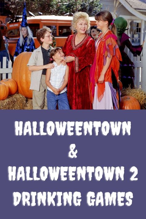 Characters from Disney's Halloweentown movies and text that says Halloweentown drinking games. Halloweentown Drinking Game, Halloween Movie Drinking Games, Halloweentown Dinner, Halloweentown Movie Night, Halloweentown Party, Halloweentown 2, Tv Show Drinking Games, Drinking Rules, Halloweentown High