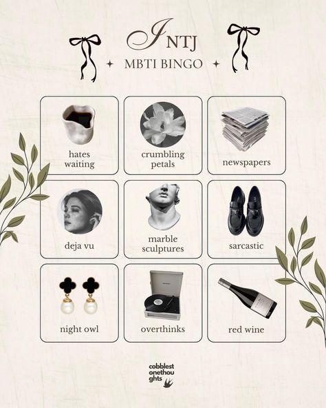 let’s play bingo, part 2 💌 • post it to your story and cross off everything that resonates with you 🕯 • 🎀🫶🌷 𝒯𝒾𝓉𝓁𝑒: let’s play bingo, mbti edition part 2 𝒟𝒶𝓉𝑒: 06•07•24 • • • • • • • • • • • • • • #moodboard #moodboards #moodboardaccount #moodboardaesthetic #niche #aesthetic #aesthetics #ａｅｓｔｈｅｔｉｃ #aestheticedits #aesthetictumblr #bingo #mbti #mbtimemes #mbtipersonality #letsplay #pinterest #y2k #darkacademia #oldmoney #minimalism #summer #nichememes #nichecommunity #nichememecommunity #vinta... Intj Bingo, Intj Aesthetics, Intj Things, Mbti Intj, Introvert Personality, Niche Aesthetic, Enneagram Types, Mbti Personality, Types Of People