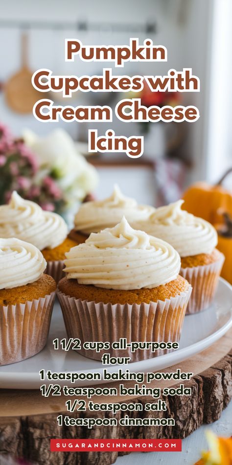 Indulge in the flavors of fall with pumpkin cupcakes topped with creamy cream cheese icing! 🎃🧁 These moist, spiced treats are perfect for any autumn gathering or dessert table. Easy to make and oh-so-delicious! Save this pin for the ultimate pumpkin cupcake recipe you won’t want to miss! 📌✨ Thanksgiving Cupcake Flavor Ideas, Thanks Giving Cupcakes Ideas, Pumpkin Cream Cheese Cupcakes, Pumpkin Cupcakes With Cream Cheese Icing, Easy Homemade Cupcake Recipes, Fall Cupcake Ideas, Easy Pumpkin Cupcakes, Pumpkin Pie Cupcakes Recipe, Pumpkin Cupcakes With Cream Cheese