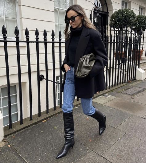 How To Wear Over The Knee Boots | Le Chic Street Cold Weather Brunch Outfit, Knee High Boots And Jeans, High Boots And Jeans, Over The Knee Boots Outfits, Denim Jeans Outfit Casual, White Denim Jeans Outfit, Kneehighboots Outfits, Over The Knee Boot Outfit, Winter Boots Outfits