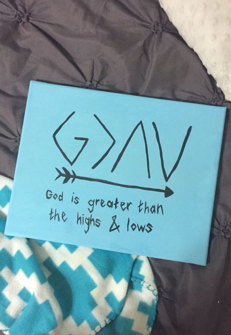 God is greater than the highs and lows. Love this canvas! Bible Verse Paintings On Canvas, Cute Christian Paintings On Canvas Easy, Christian Canvas Paintings Scriptures, Cute Christian Painting Ideas, Simple Christian Painting Ideas, Christian Art Painting Simple, Christian Painting Ideas Easy, Asethic Paintings, Easy Christian Painting