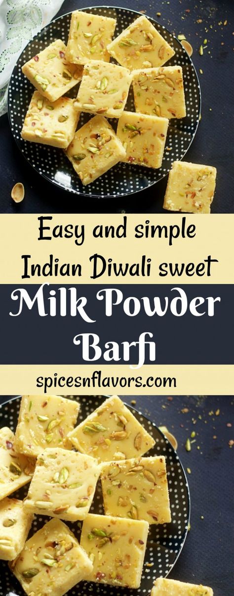 Milk Powder Burfi - Diwali special Indian sweet Easy Indian Sweet Recipes, Indian Sweet Recipes, Indian Mithai, Easy Indian Dessert, Diwali Recipes, Burfi Recipe, Delicious Indian Food, Diwali Sweets, Diwali Food