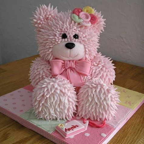 Teddy Bear Birthday Cake, Teddy Cakes, Teddy Bear Cakes, Teddy Bear Birthday, Bear Cake, Animal Cakes, Pink Teddy Bear, Pink Teddy, Bear Cakes