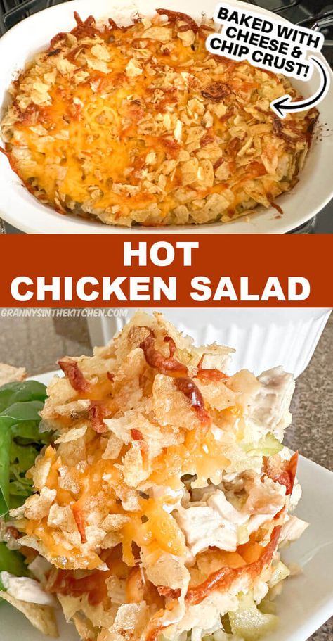 Hot Chicken Salad - Granny's in the Kitchen Chicken Thigh Chicken Salad, Nashville Hot Chicken Salad, Crispy Hot Chicken Salad Casserole, Hot Chicken Salad With Potato Chips, Hot Chicken Salad Casserole, Hot Chicken Salad, Hot Chicken Salads, Chicken Delight, Easy Ground Beef Recipes