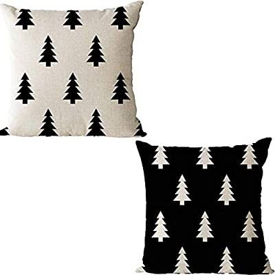 Simple Front Porch Christmas Decor - Coffee, Pancakes & Dreams Xmas Throw Pillows, Black And White Geometric Pattern, Holiday Pillows Covers, Plaid Pillow Covers, Plaid Throw Pillows, Christmas Tree Pillow, Modern Christmas Decor, Tree Pillow, Christmas Cushions