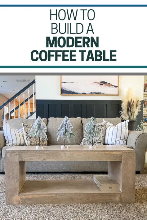 How to build a modern coffee table, inspired by Pottery Barn. Budget-friendly and easy to build. Great for beginner DIY er's! Made with wood. Easy to follow, step by step plans. Waterfall Coffee Table Diy, Diy Square Coffee Table, Pottery Barn Lighting, Coffee Table Pottery Barn, Waterfall Coffee Table, Pottery Barn Table, Diy Waterfall, Coffee Table Plans, Pottery Barn Inspired