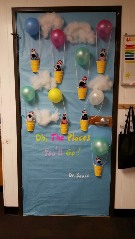 Bulletin Board Ideas For Elementary School, Cloud Door Decorations Classroom, Classroom Theme Ideas Daycare, Up Door Decorations Classroom, August Preschool Bulletin Boards, Weather Door Decorations Classroom, Transportation Door Decoration Preschool, Dr Suess Door Decorations Classroom, Preschool Hallway Decor