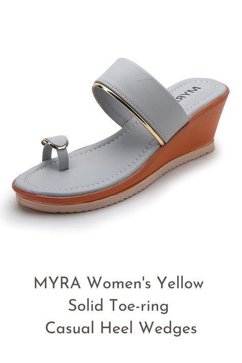 MYRA Women's Yellow Solid Toe-ring Casual Heel Wedges | Ladies Platform Wedges Chappal - MS1183C Sole: Thermoplastic Rubber Closure: Slip On Shoe Width: Medium Occasion: Outing/Daily-wear/Party-wear/Festive<br>; Design: Embellished accent near straps Pattern: Toe-ring and Ankle strap slip-on wedges sandal Comfort: Flexible sole and soft lining provides extreme comfort; Heel Height: 2.7Inches Style Name: Fashion Sandal; Outer Material Type: Synthetic; Toe Style: Open Toe Ladies Chappal, Heel Wedges, Slip On Wedge Sandals, Casual Rings, Slip On Shoe, Toe Ring, Casual Heels, Fashion Sandals, Black Solid