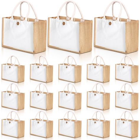 PRICES MAY VARY. Sufficient Quantity: you will get 18 jute tote bags with handles and buttons, the size is about 14.57 x 10.24 x 6.69 inches/ 37 x 26 x 17 cm, the quantity is enough to meet your daily needs, and the capacity of the tote bag is also large enough to holds your day's essentials that you can use or share with friends and family Sublimation Design: our burlap tote bag is suitable for DIY with various unique sublimation patterns; You can choose the pictures you like, stay on the heat Bridesmaid Yellow, Sublimation Patterns, Blank Tote Bag, Canvas Gift Bag, Jute Tote Bag, Burlap Tote Bags, Canvas Beach Bag, Burlap Tote, Jute Tote Bags