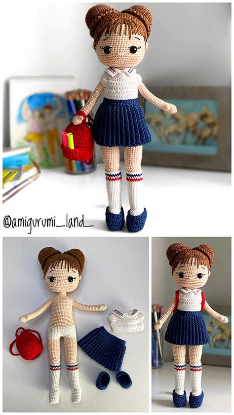 School Amigurumi, Crochet Doll Shirt, Crochet Dolls Free Patterns Easy, Crochet Dolls Clothes, Crochet Doll Free Pattern, Amigurumi Doll Free Pattern, Crochet Doll Clothes Patterns, Doll Amigurumi Free Pattern, Quick Crochet Projects