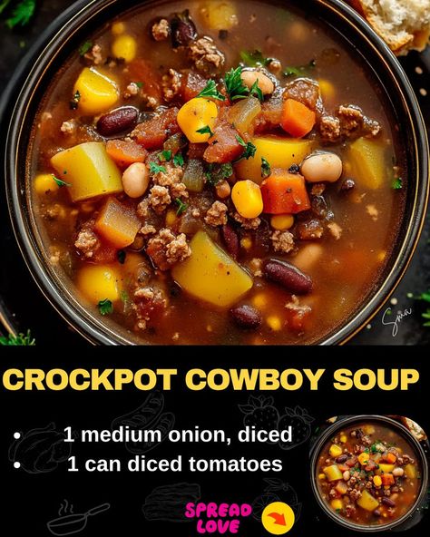 Crockpot Cowboy Soup Pinto Bean Chili Recipe, Crockpot Cowboy Soup, Pinto Bean Soup Recipes, Cowboy Soup, Kidney Bean Soup, Beef Tips And Noodles, Pinto Bean Soup, Recipes With Kidney Beans, Pinto Bean Recipes