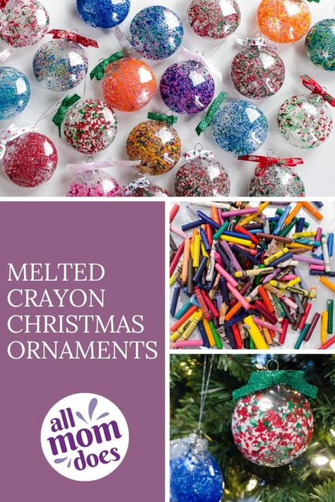 DIY Speckled Crayon Shaving Christmas Ornaments | AllMomDoes Crayon Shaving Ornaments, Crayon Christmas Ornaments, Crayon Ornaments Diy, Christmas Ornaments Easy, Easy Christmas Craft, Christmas Presents For Girls, Diy Christmas Presents, Cookie Boxes, Easy Christmas Ornaments