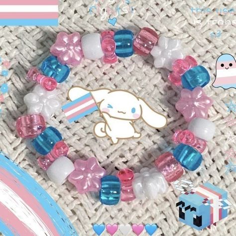 Lgbtq Bracelet Diy, Sanrio Kandi Bracelets, Kandi Cute, Trans Accessories, Cute Kandi Ideas, Kandi Inspo Single, Trans Kandi, Trans Bracelet, Trans Diy