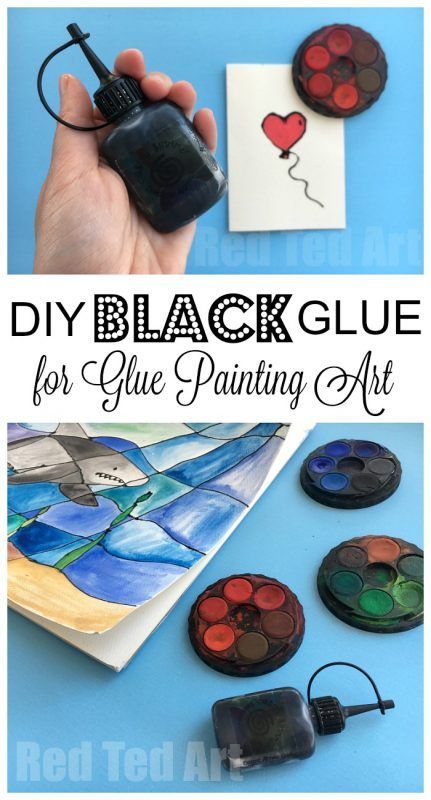 How To Make Black Glue, Black Glue Painting, Faux Stained Glass Art, Resist Art, Watercolor Resist, Heart Art Projects, Red Ted Art, Black Glue, Glue Art