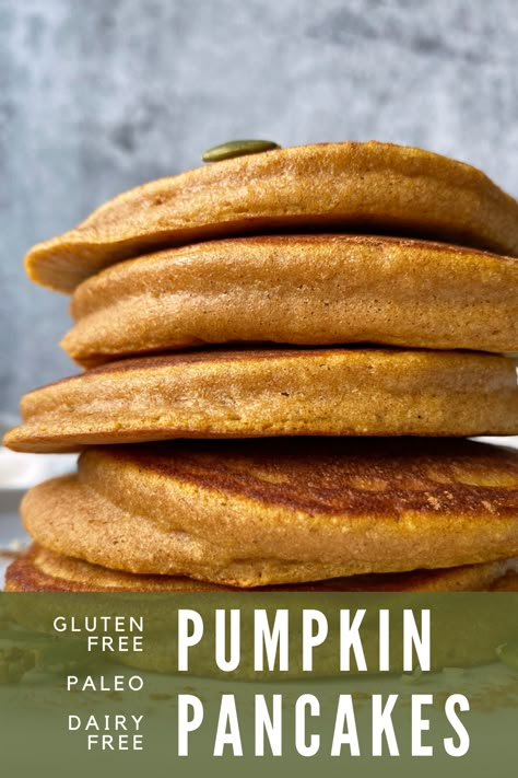 Theses fluffy, sweet Pumpkin Pancakes are perfect for breakfast. This healthy recipe is low carb, gluten free, dairy free, and Paleo. Best of all, these pancakes are easy to make! #pancakerecipes #glutenfree #paleo Healthy Pumpkin Recipes Low Calories, Pumpkin Pancakes Gluten Free, Pumpkin Puree Recipes Healthy, Paleo Pumpkin Pancakes, Pancakes Pumpkin, Paleo Pumpkin Recipes, Gluten Free Pumpkin Pancakes, Pancakes Gluten Free, Gluten Free Pumpkin Muffins