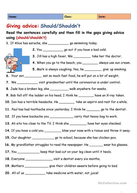 Should Or Shouldn't Worksheets, Should Exercises, English Exercises Worksheets, Study English Grammar, English Language Learning Activities, Modal Verbs, English Teacher Resources, English Grammar Exercises, Giving Advice