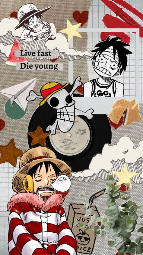 One Piece Colorful Wallpaper, Cute Wallpapers One Piece, One Piece Luffy Aesthetic, Aesthetic Anime Collage, Cute One Piece Wallpaper, Luffy One Piece Wallpapers, Luffy Wallpaper Aesthetic, One Piece Aesthetic Icon, One Piece Collage