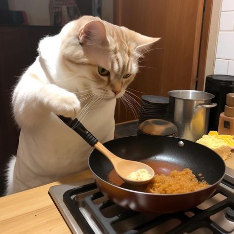 Cat Cooking, Cats Funny Cartoon, Funny Animal Photos, Silly Cats Pictures, Cute Cats Photos, Funny Cat Pictures, Cat Aesthetic, Funny Cute Cats, Cute Cats And Dogs