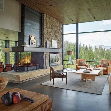 Living Room Images, Modern Mountain Home, Modern Mountain, Kitchen And Bath Design, Home Fireplace, Modern Cabin, Rustic Living, Cool Ideas, Mountain Home