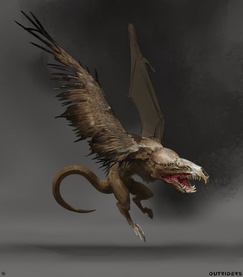 ArtStation - Outriders : Sciathan (flying creature), Maciej Janaszek Flying Monsters, Wing Art, Beast Creature, Monster Concept Art, Alien Creatures, Dnd Art, Dungeons And Dragons Homebrew, Creature Feature, Monster Design