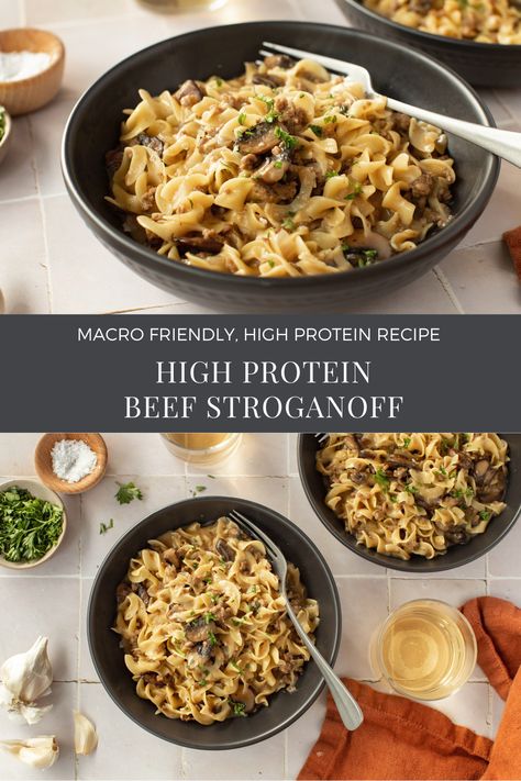 High Protein Beef Stroganoff - High Protein Pasta Recipes – Everyday Dishes High Protein Camping Meals, Healthy High Protein Meals Dinners, High Protein Casserole Recipes, Healthy Stroganoff, High Protein Pasta Recipes, Healthy Beef Stroganoff, Protein Pasta Recipes, High Protein Recipes Dinner, High Protein Pasta