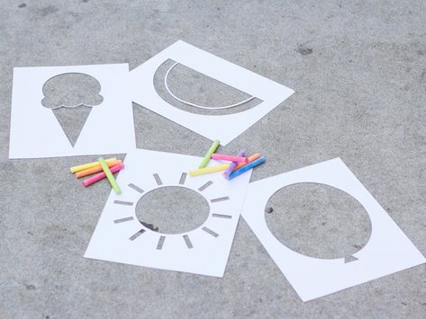 Free printable sidewalk chalk stencils Homemade Stencils, Chalk Activities, Chalk Stencils, Make Your Own Stencils, Stencils For Kids, Kids Carnival, Art Activities For Toddlers, Sensory Crafts, Sidewalk Chalk Art