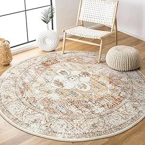 Lahome Boho Round Rugs - 4Ft Washable Non-Slip Small Round Area Rug Throw Lightweight Round Nursery Rug Kids Rug，Oriental Distressed Print Round Kitchen Rug for Bedroom Entryway Bathroom Living Room Round Kitchen Rug, Round Nursery Rug, Round Bathroom Rugs, Small Vacuum, Style Marocain, Round Kitchen, Sewing Furniture, Round Area Rug, Nursery Rugs