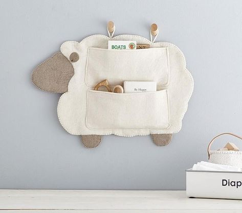 Art/wall Decor - Add soft, sweetly-styled organization to their walls and nursery with our felted storage accessories featuring plush wool detail and a cozy lamb. Durable and ... Wall Pottery, Lamb Nursery, Baby Car Mirror, Diy Bebe, Storage Wall, Baby Box, Baby Diy, Crib Mobile, Wall Storage