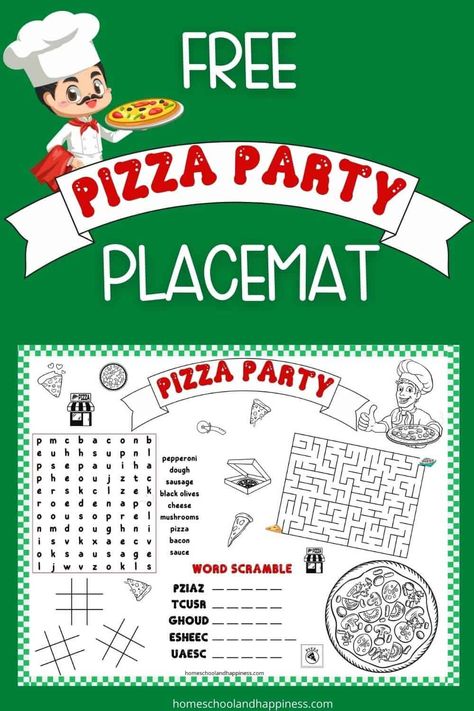 Pizza Placemat Printable Activity Pizza Bingo Free Printable, Free Pizza Printables, National Pizza Day Activities, Pizza Games For Kids, Pizza Party Food Ideas, Pizza Day Activities For Kids, Pizza Activities For Kids, Pizza Day Activities, Turkey In Disguise Ideas