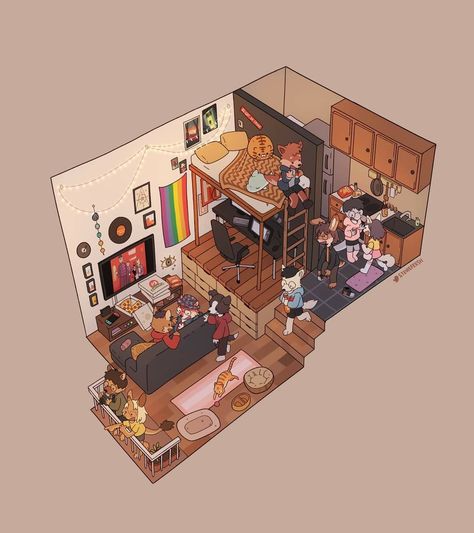 Drawing Room Concept, Isometric Room, Bee Room, Zine Ideas, Stevie B, Room Concept, Apartment Goals, Apartment Art, Isometric Art