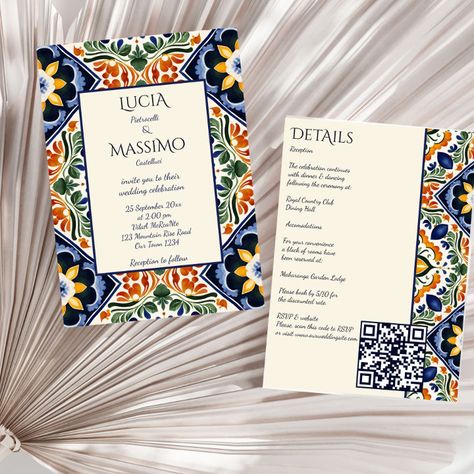 Spanish Wedding Aesthetic, Talavera Invitation, Mexican Wedding Aesthetic, Mexican American Wedding, Spanish Tile Wedding, Hacienda Style Wedding, Ash Wed, Talavera Wedding, Oaxaca Wedding