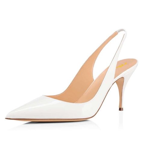 White Pointed Toe Slingback Pumps Elegant, White Slingback Heels, White Slingback Pumps With 4-inch Heel, White Leather Slingback Pumps With 4-inch Heel, Cream Slingback Pumps With Pointed Toe And 4-inch Heel, White Pointed Toe Slingback Pumps With 4-inch Heel, Pencil Heels, Heels White, Pointy Heels