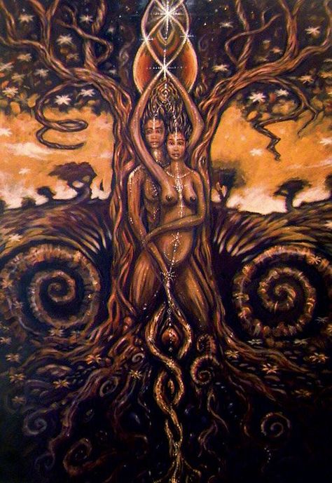 sexuality is a huge part of our human/spirtual BEING. Sexual energy is POWERFUL, When all of our chakras are purified enough for divine energy to flow through each one of them, our crown chakra and higher chakras open and expand and a powerful euphoric blissful energy flows through our entire being. ~Sabrina Image Credit~ Jarah Tree "Tree Of Life" Psy Art, Shiva Shakti, Les Chakras, Black Artwork, Black Love Art, Visionary Art, Afro Art, African American Art, Black Women Art